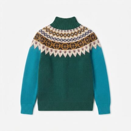 Custom Fair Isle High Neck Knit Sweater – Premium Jacquard Pattern Pullover
