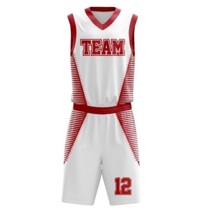 Custom White & Red Basketball Uniform Set – Classic Team Jersey & Shorts