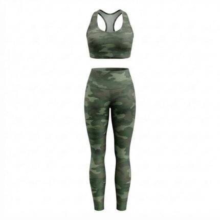 Custom Green Camouflage Sports Bra & Leggings Set