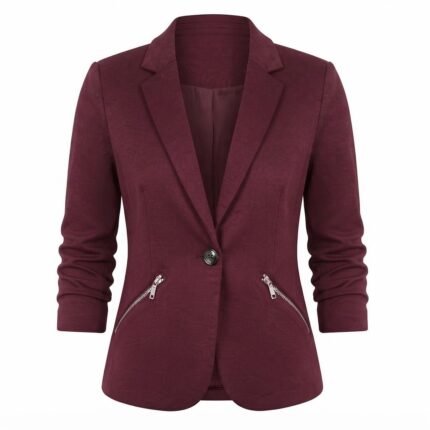 Custom Burgundy Women's Luxury Blazer with Zipper Pocket Detail