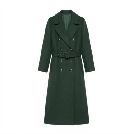 Custom Dark Green Wool Blend Coat | Premium Belted Winter Overcoat for Brands