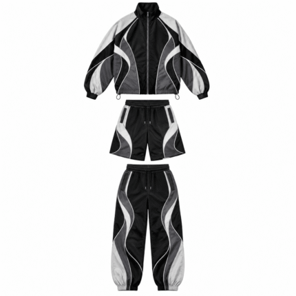 Black & Grey Windbreaker Set – Premium 3-Piece Track Suit with Shorts