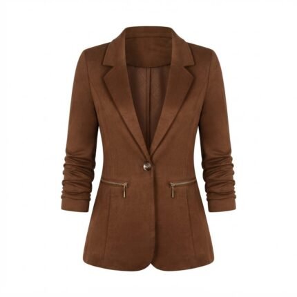 Custom Brown Women's Luxury Blazer with Zipper Pocket Detail