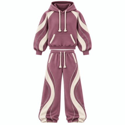 Pink & Cream Panel Oversized Hoodie Sweat Suit for Streetwear & Casual Wear