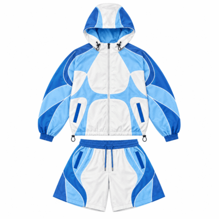 White & Blue Windbreaker Set – Premium 3-Piece Track Suit with Shorts