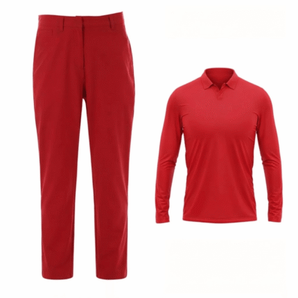 Professional Red Umpire Uniform Set – Long Sleeve Polo Shirt & Matching Trousers
