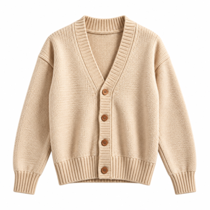Classic Camel Stripe Button-Up Knit Cardigan