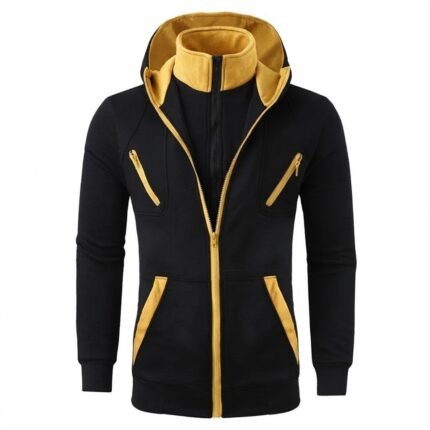 Custom Black & Gold Zip-Up Hoodie for Bulk Orders & Private Label Collections
