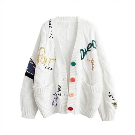 Custom Embroidered Knit Cardigan Sweater for Fashion Brands & Private Label