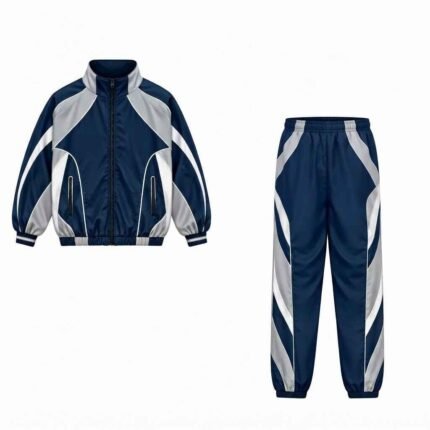 Navy Blue & White Windbreaker Set – Premium Color Block Track Suit for Sports & Streetwear