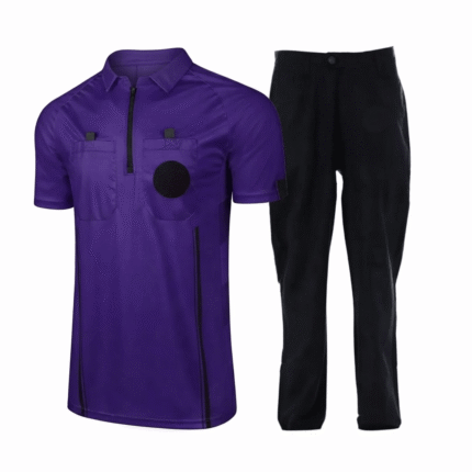 Professional Purple Referee Uniform Set – Short Sleeve Official Shirt & Black Pants